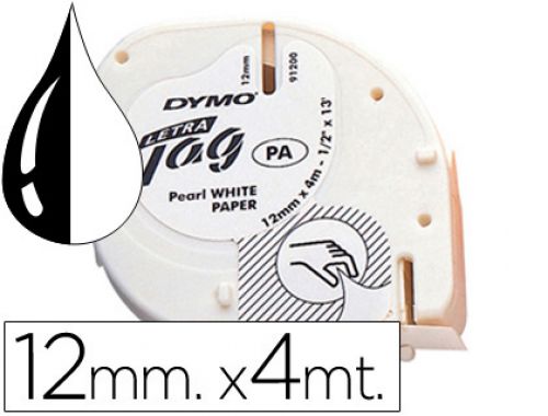 Fita dymo papel 12mmx4mt -preto/branco para letratag , Dymo , 24337 , 5411313912006